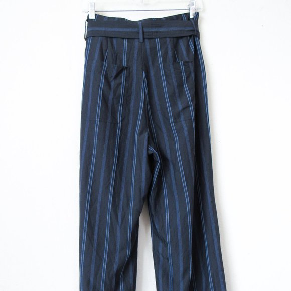 VINCE Navy Striped Straight Leg Trousers High Waist Pants ~Orig. retail $395 - Picture 4 of 12